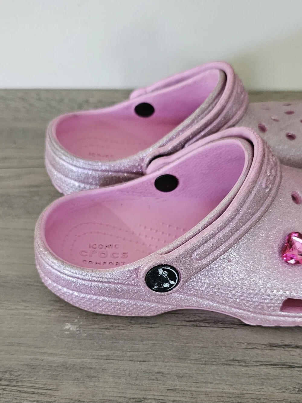 CROCS Kids Glitter Heart Charm Clog Pink Toddler Girl C 12